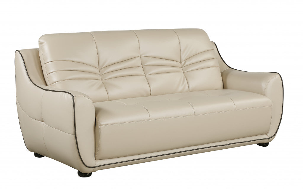 86" Beige Leather Match and Black Sofa