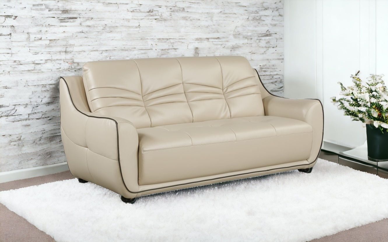 86" Beige Leather Match and Black Sofa