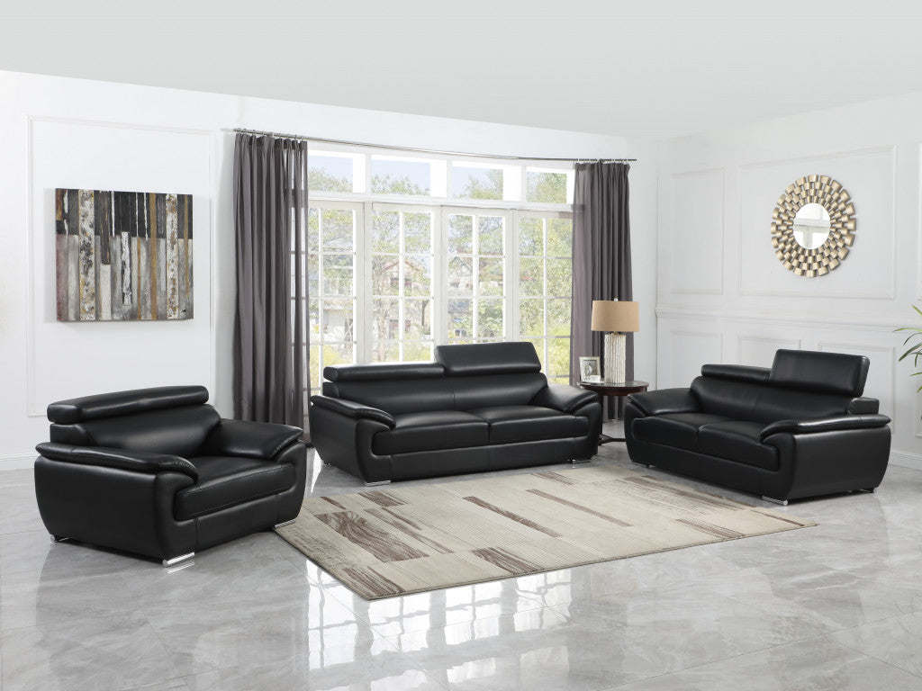 114" Captivating Black Leather Sofa Set