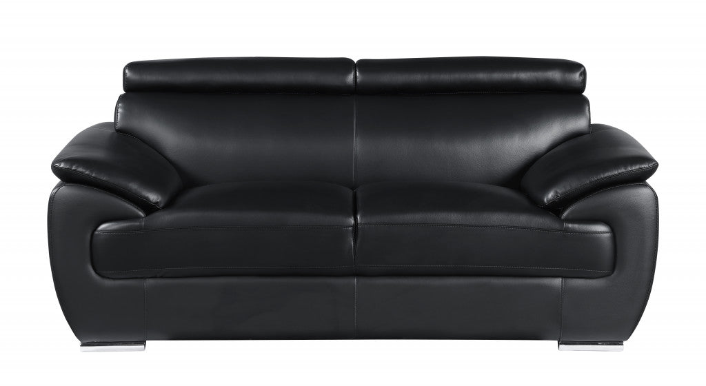 114" Captivating Black Leather Sofa Set