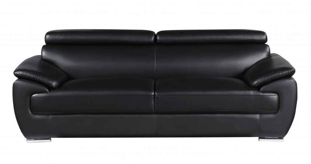 114" Captivating Black Leather Sofa Set