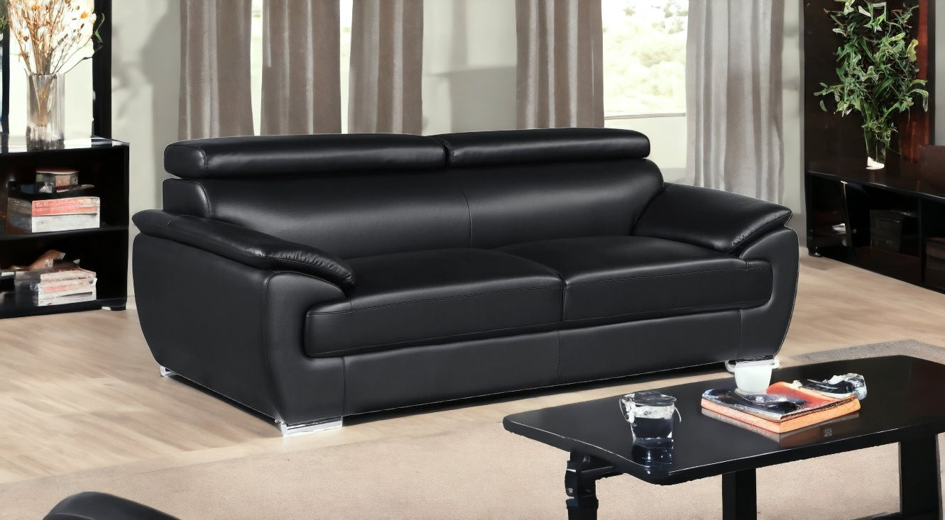 86" Captivating Black Leather Sofa