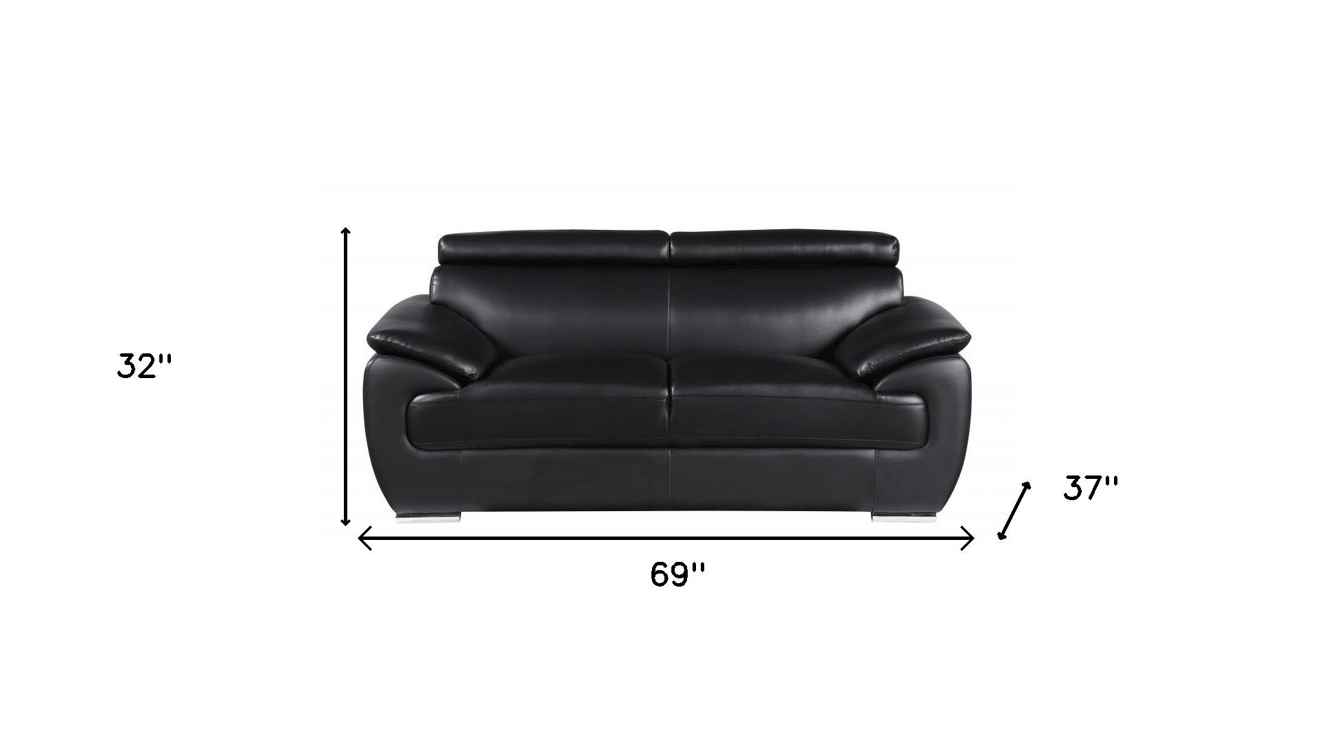 32" To 38" Captivating Black Leather Loveseat