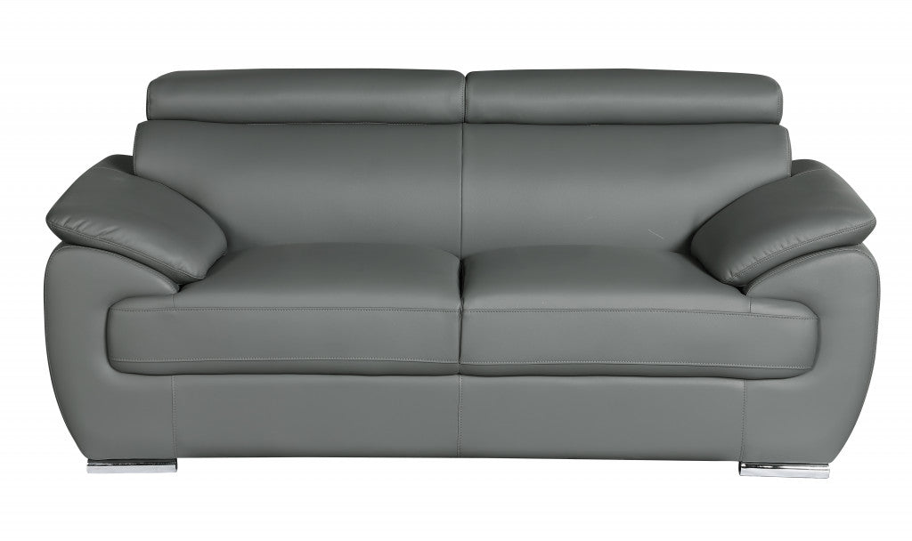 114" Captivating Grey Leather Sofa Set