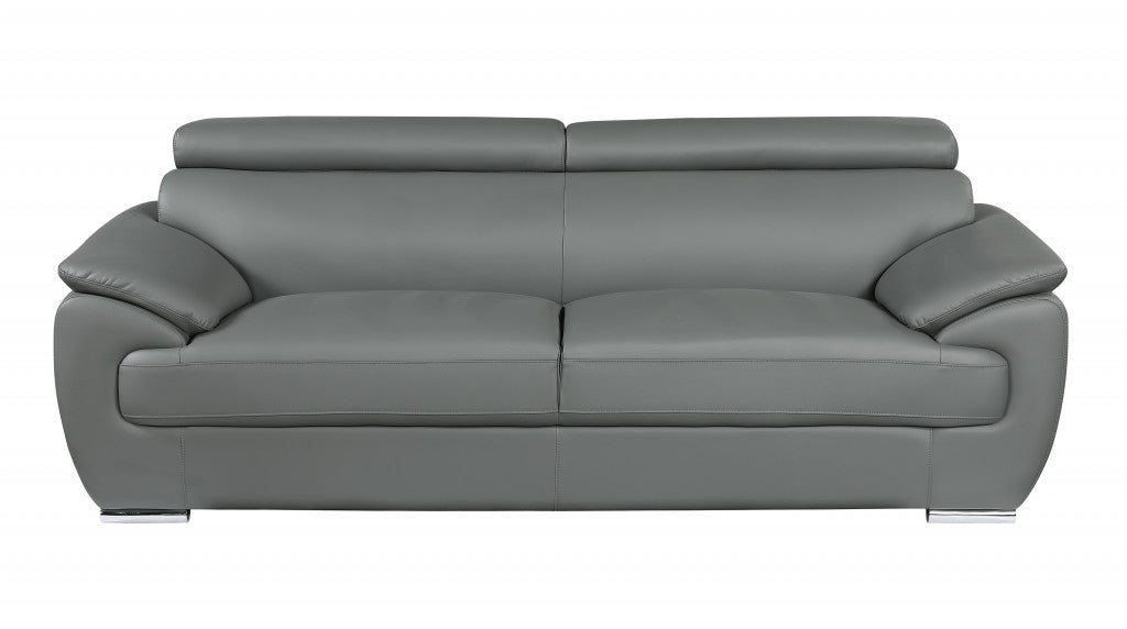 114" Captivating Grey Leather Sofa Set