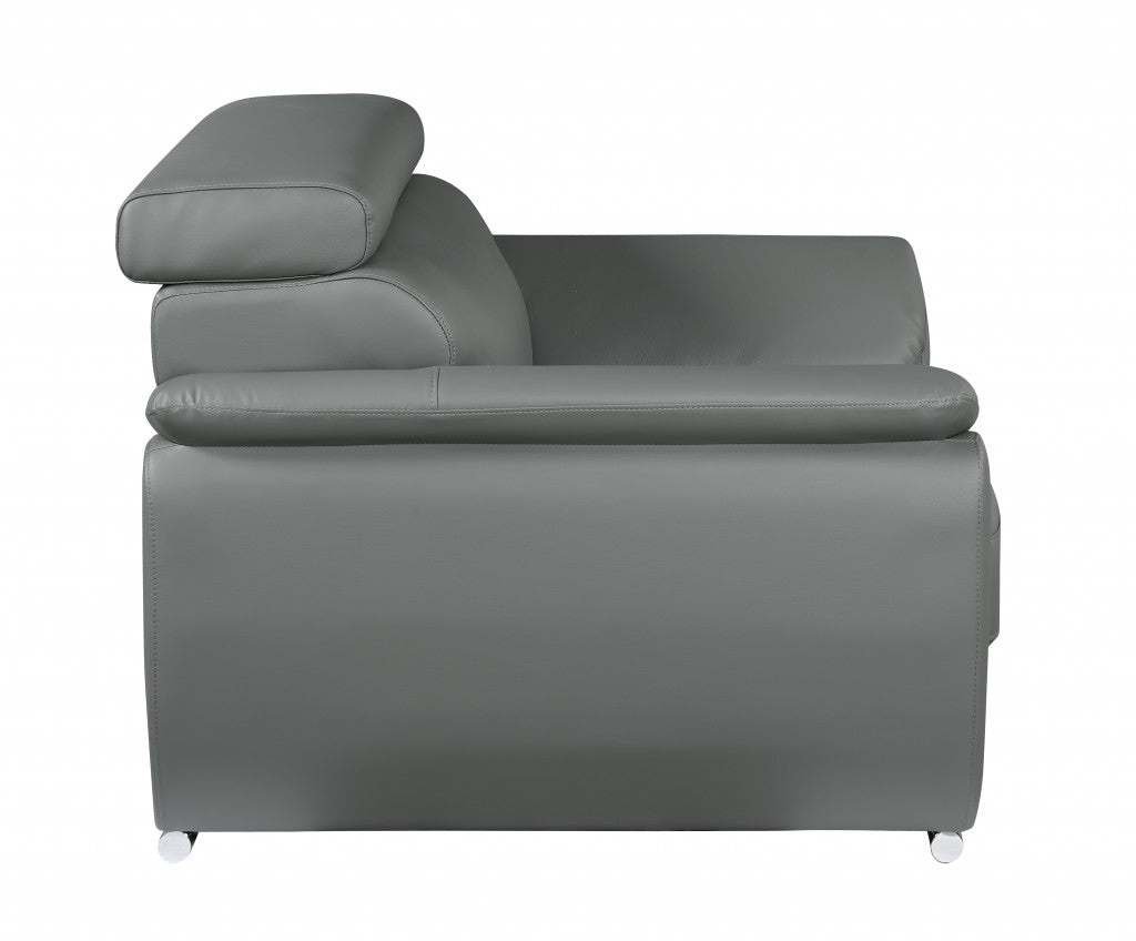 86" Captivating Grey Leather Sofa