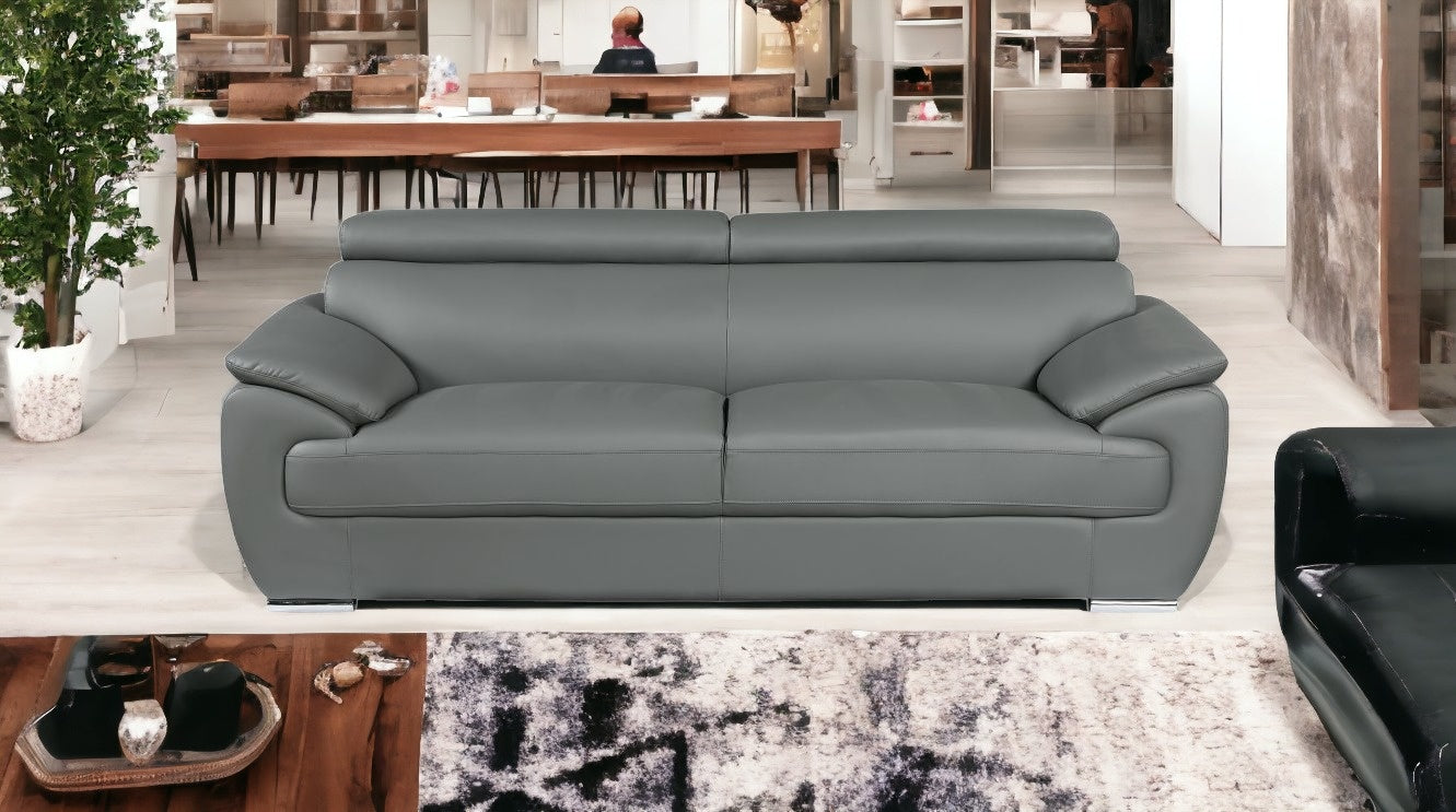 86" Captivating Grey Leather Sofa