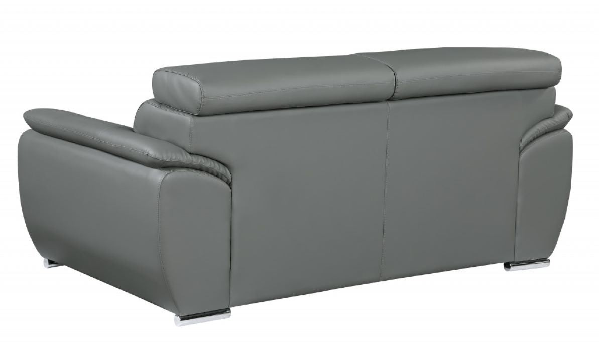 86" Captivating Grey Leather Sofa