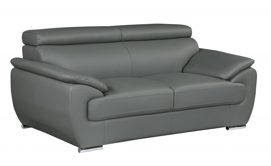 32" To 38" Captivating Gray Leather Loveseat