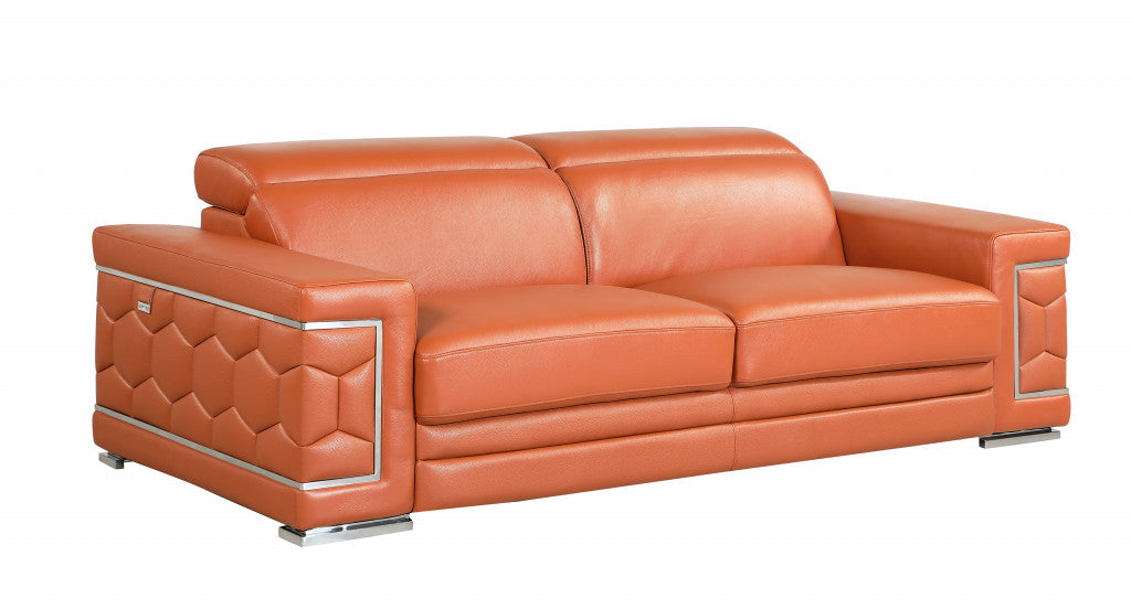 89" Sturdy Camel Leather Sofa