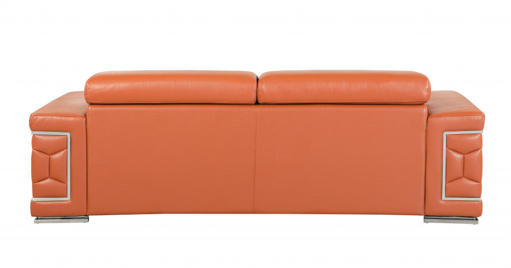 89" Sturdy Camel Leather Sofa