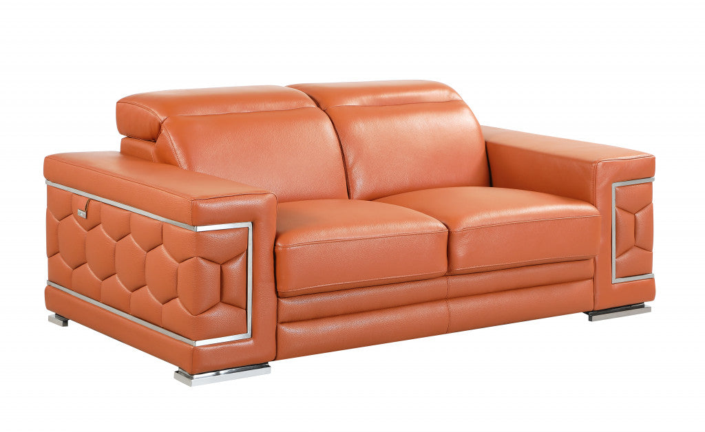 71" Sturdy Camel Leather Loveseat