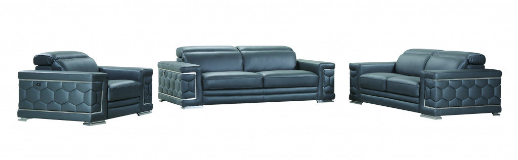 114" Sturdy Dark Grey Leather Sofa Set