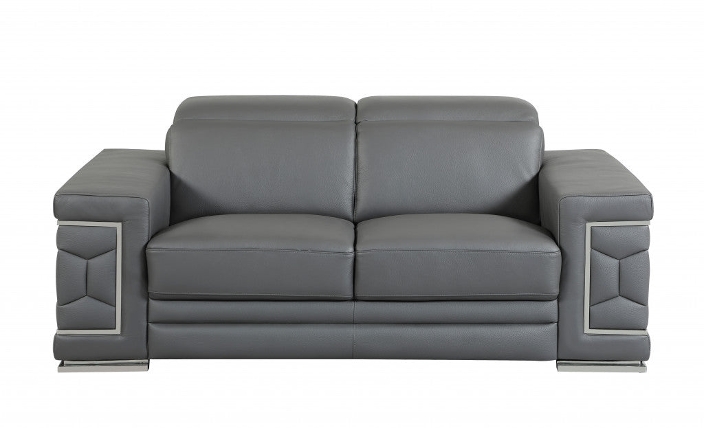 114" Sturdy Dark Grey Leather Sofa Set