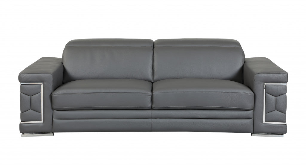 114" Sturdy Dark Grey Leather Sofa Set