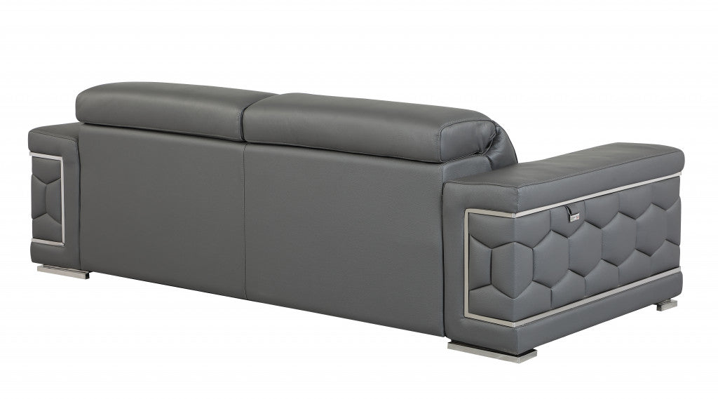 89" Sturdy Dark Gray Leather Sofa