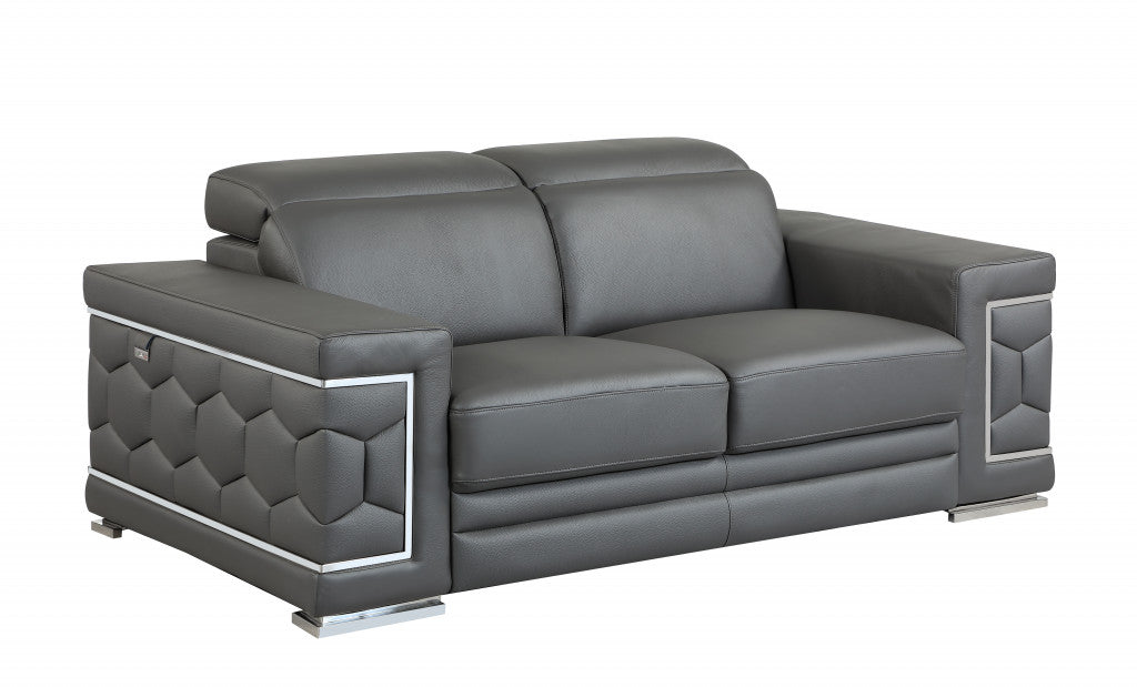 71" Sturdy Dark Gray Leather Loveseat