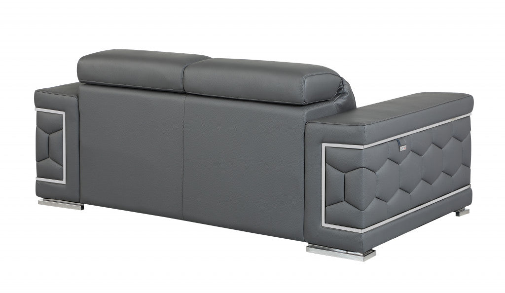 71" Sturdy Dark Gray Leather Loveseat