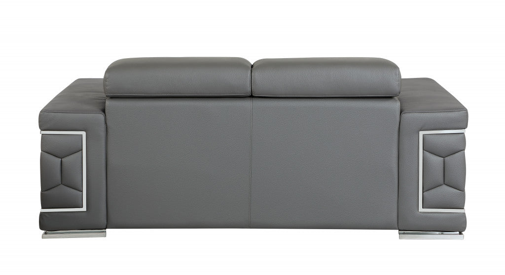 71" Sturdy Dark Gray Leather Loveseat