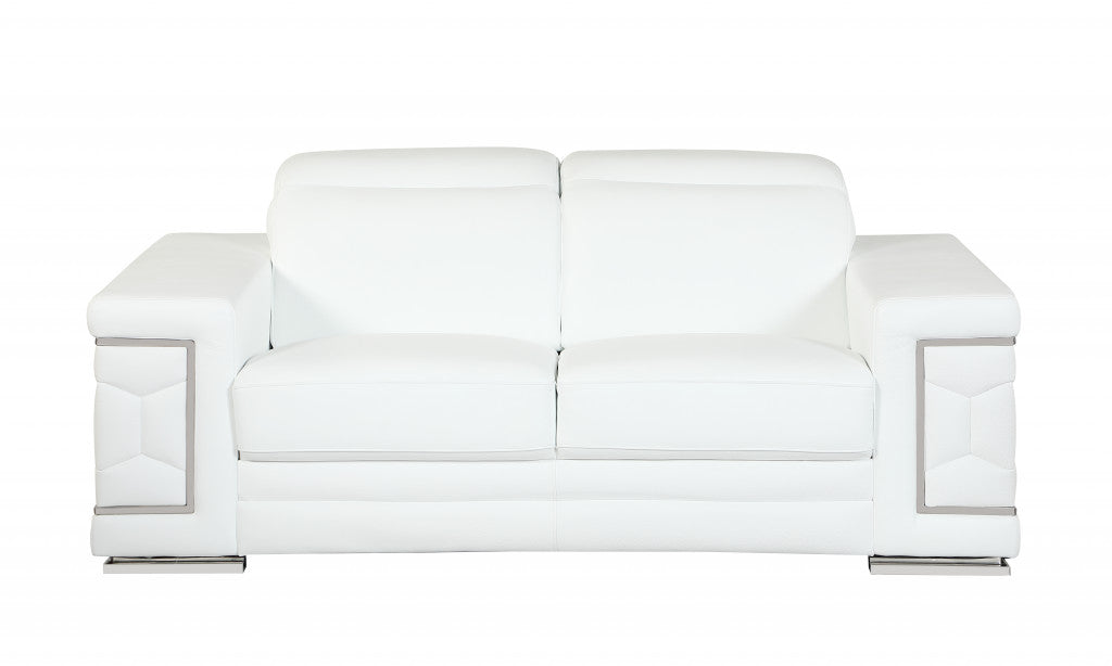 114" Sturdy White Leather Sofa Set