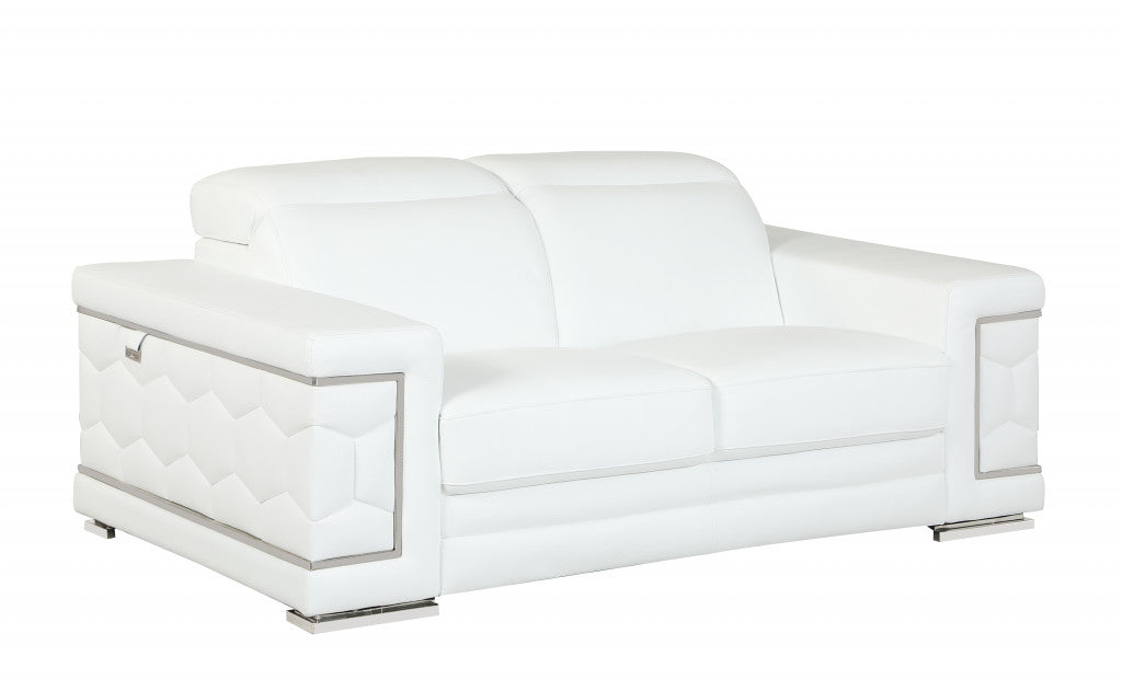 71" Sturdy White Leather Loveseat