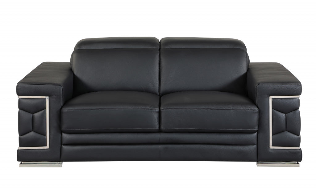 114" Sturdy Black Leather Sofa Set