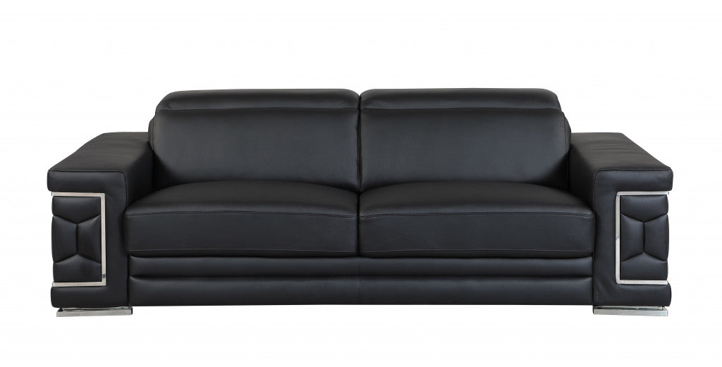 114" Sturdy Black Leather Sofa Set