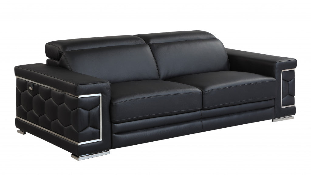 89" Sturdy Black Leather Sofa