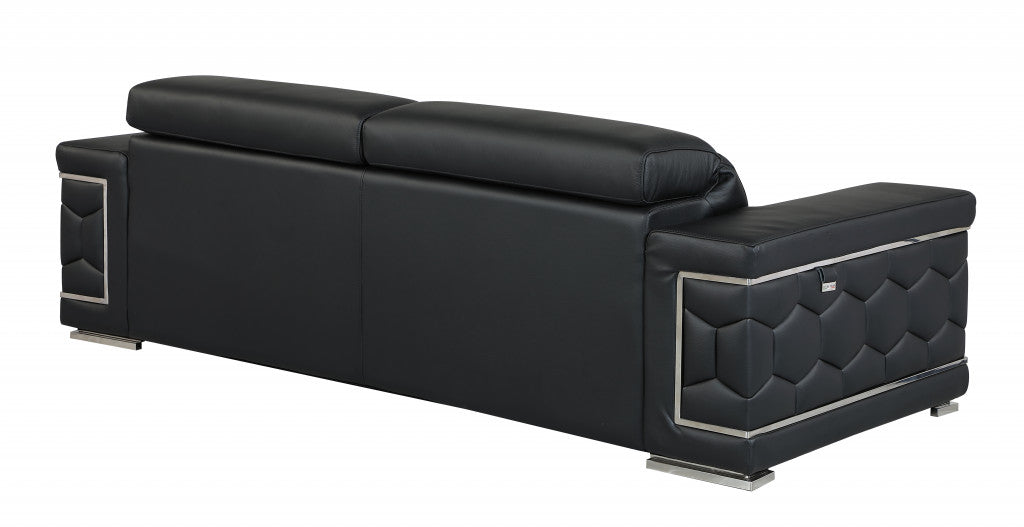 89" Sturdy Black Leather Sofa