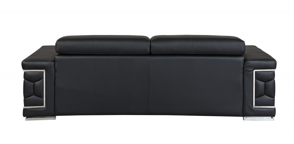 89" Sturdy Black Leather Sofa