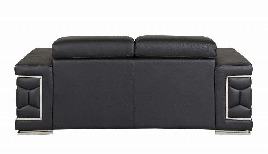 71" Sturdy Black Leather Loveseat