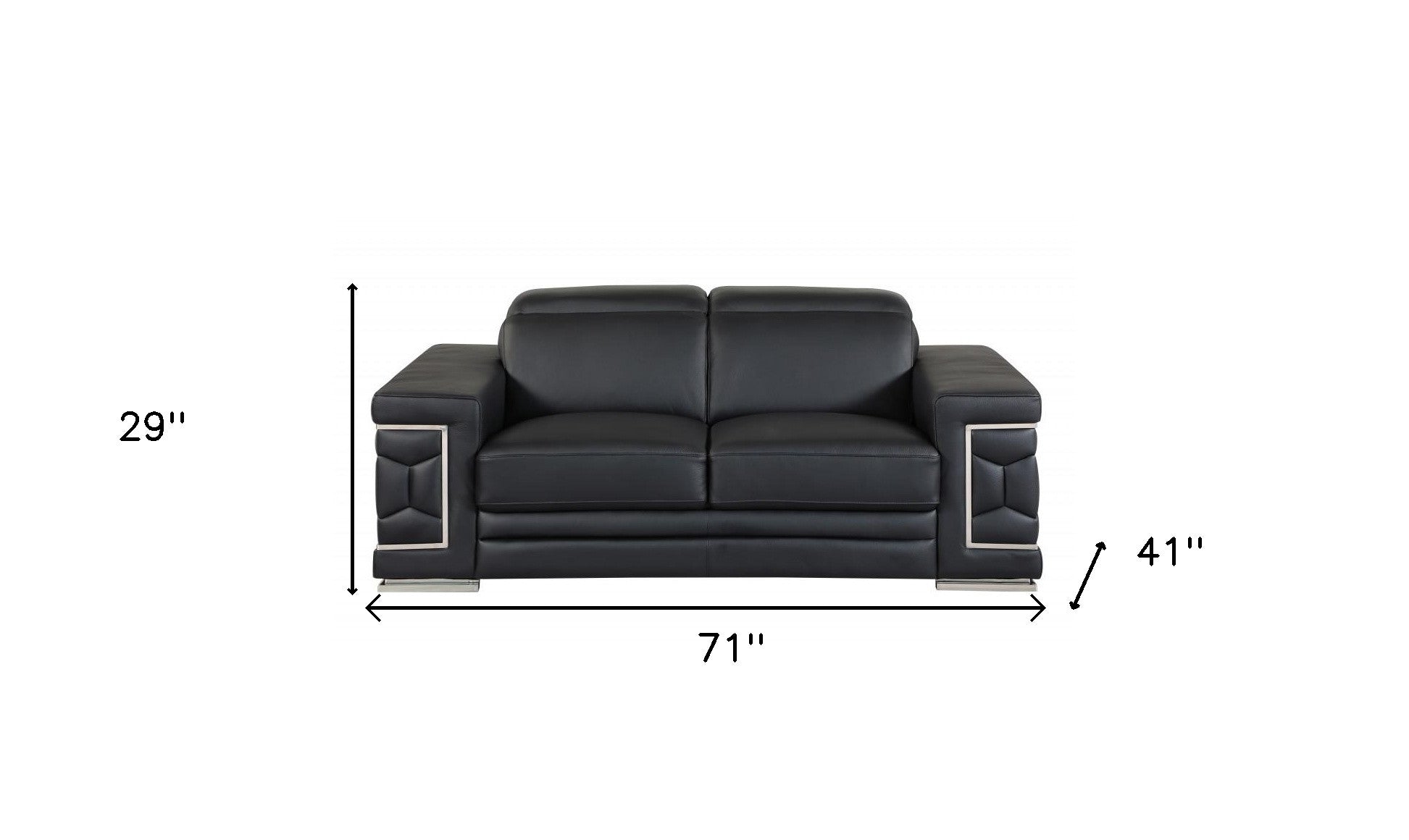 71" Sturdy Black Leather Loveseat