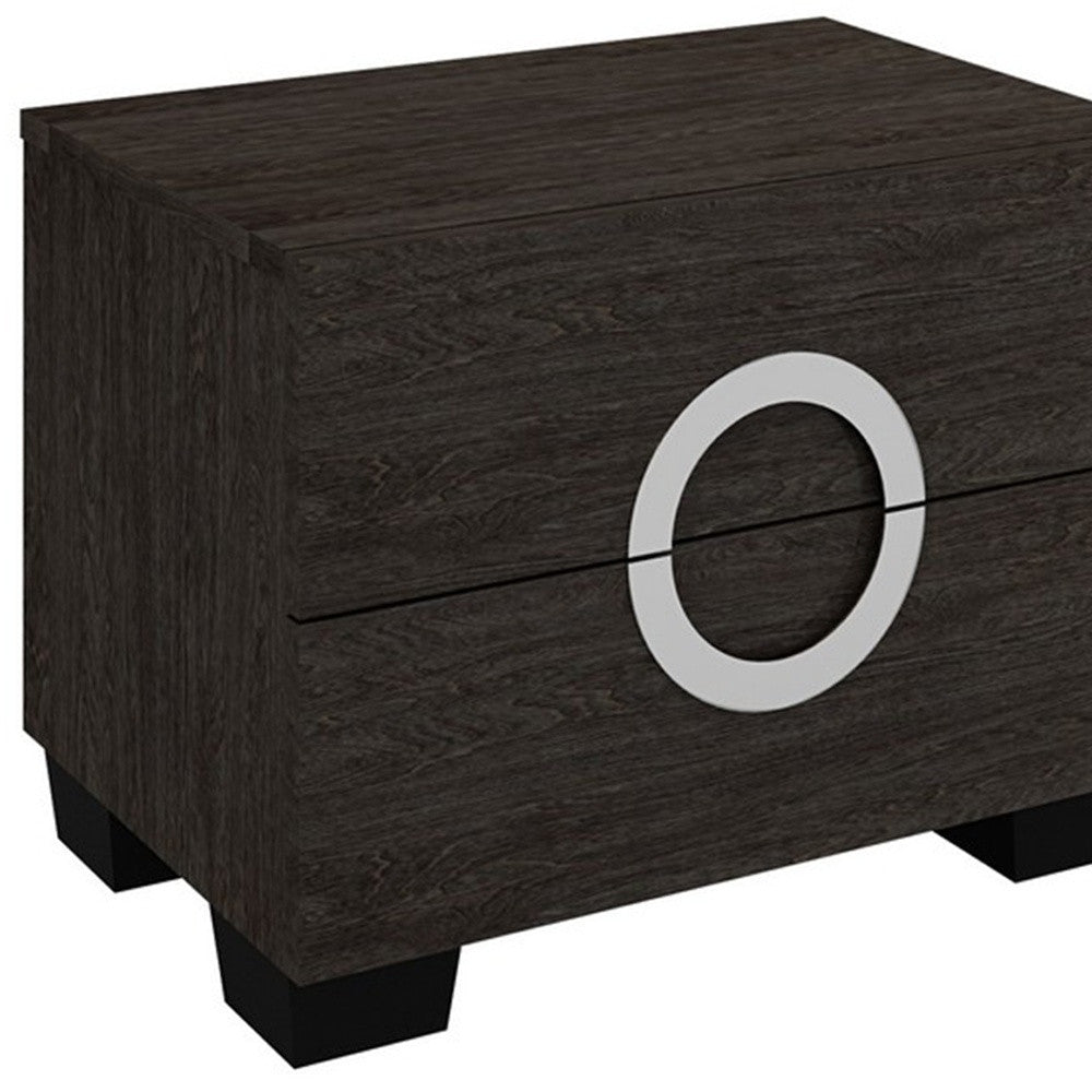 18" Dark Brown Two Drawers Manufactured Wood Mirrored Nightstand