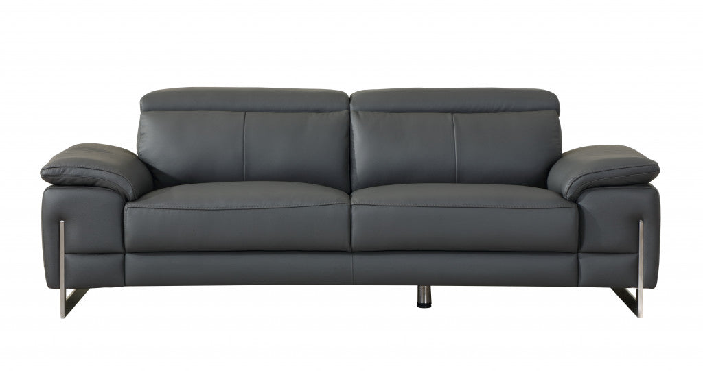 93" Tasteful Dark Grey Leather Sofa Set