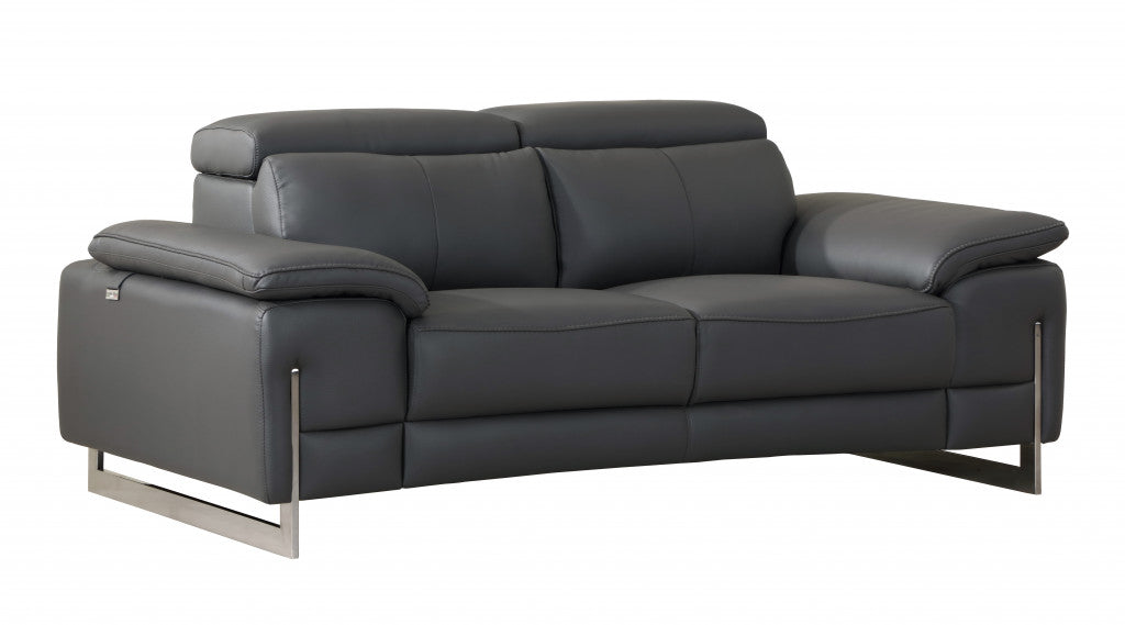 31" Tasteful Dark Grey Leather Loveseat