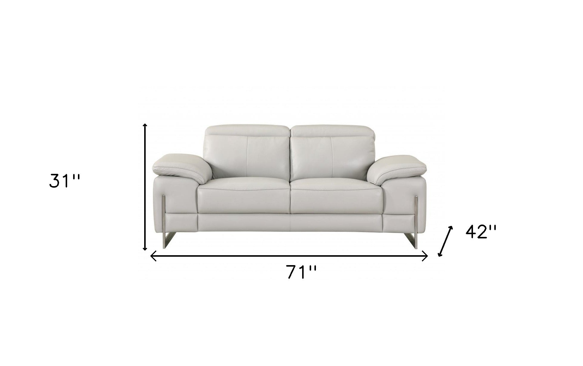 Tasteful Light Grey Genuine Italian Leather Loveseat