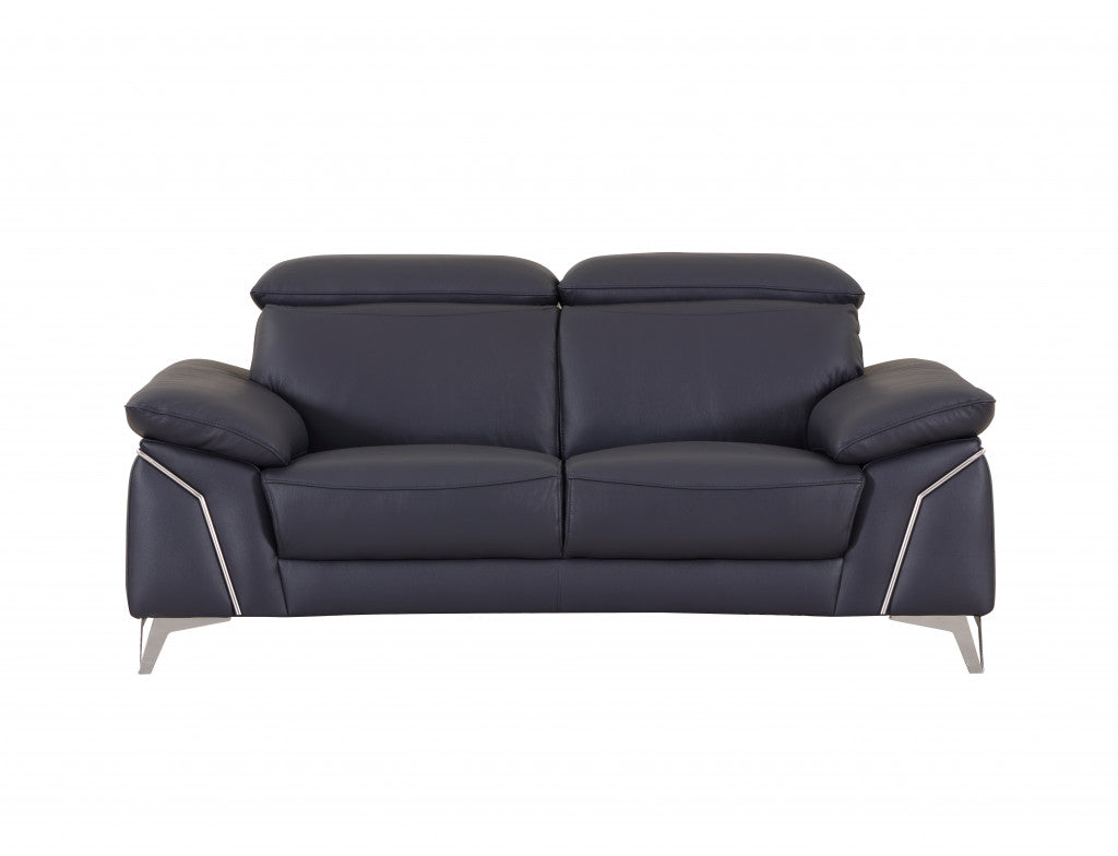 93" Navy Leather Sofa Set