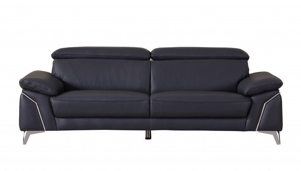 93" Navy Leather Sofa Set