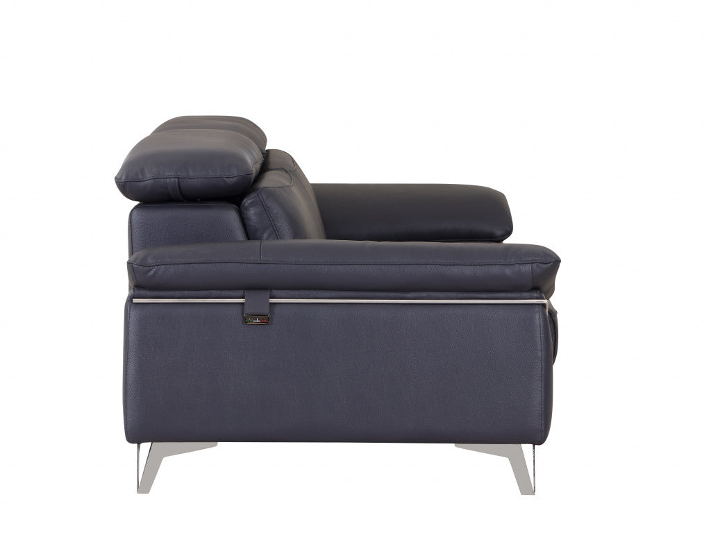 93" Navy Leather Sofa Set