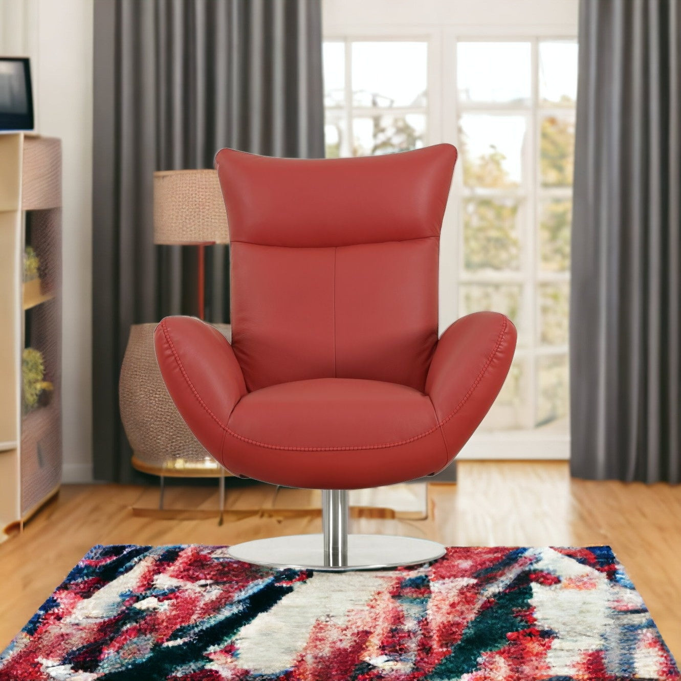 43" Red Contemporary Leather Lounge Chair