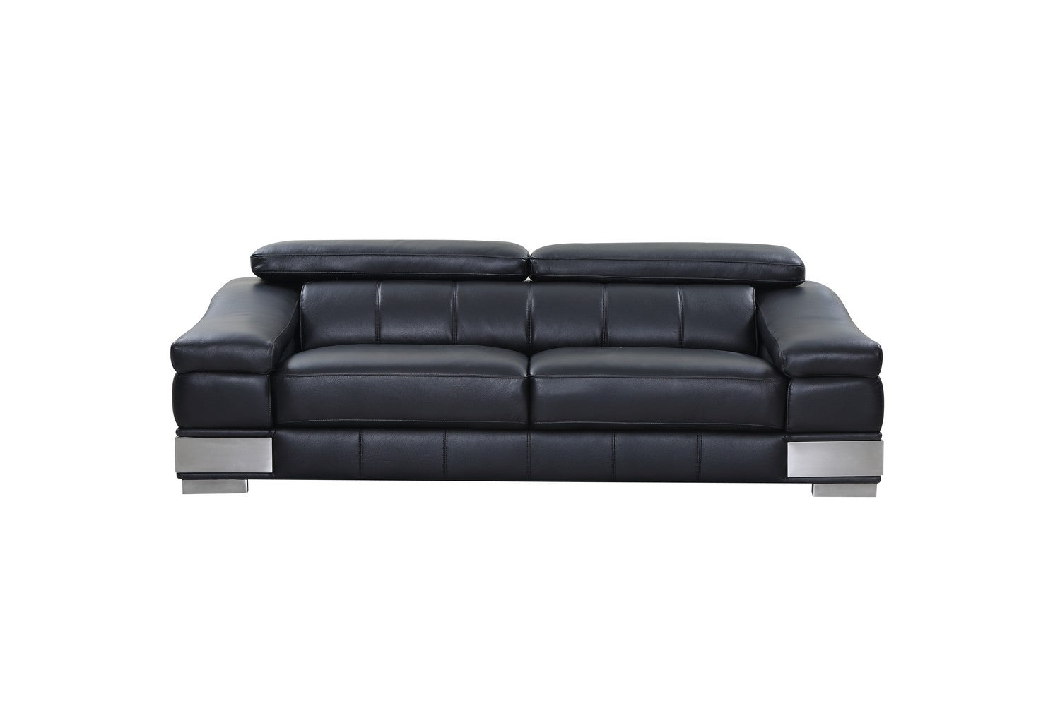 92" Black Leather Match and Silver Sofa