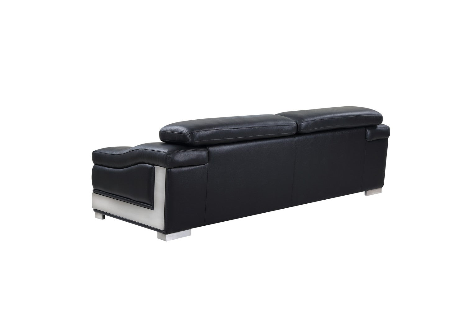 92" Black Leather Match and Silver Sofa