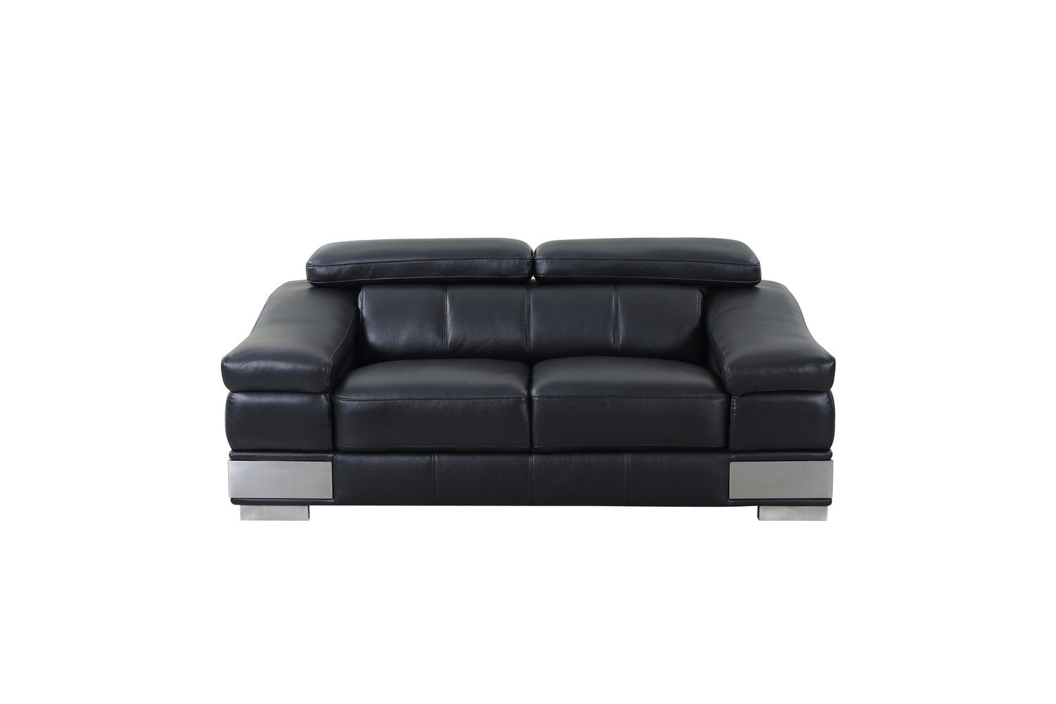 117" Modern Black Leather Sofa Set