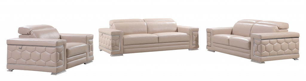 114" Modern Beige Leather Sofa Set