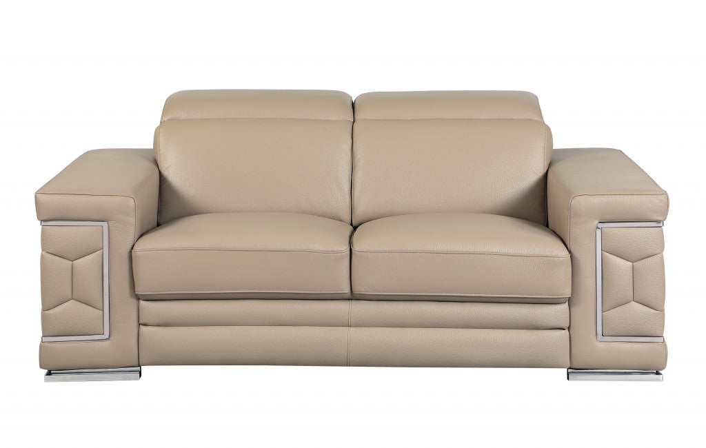 114" Modern Beige Leather Sofa Set