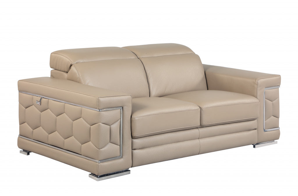 29To 38" Modern Beige Leather Loveseat