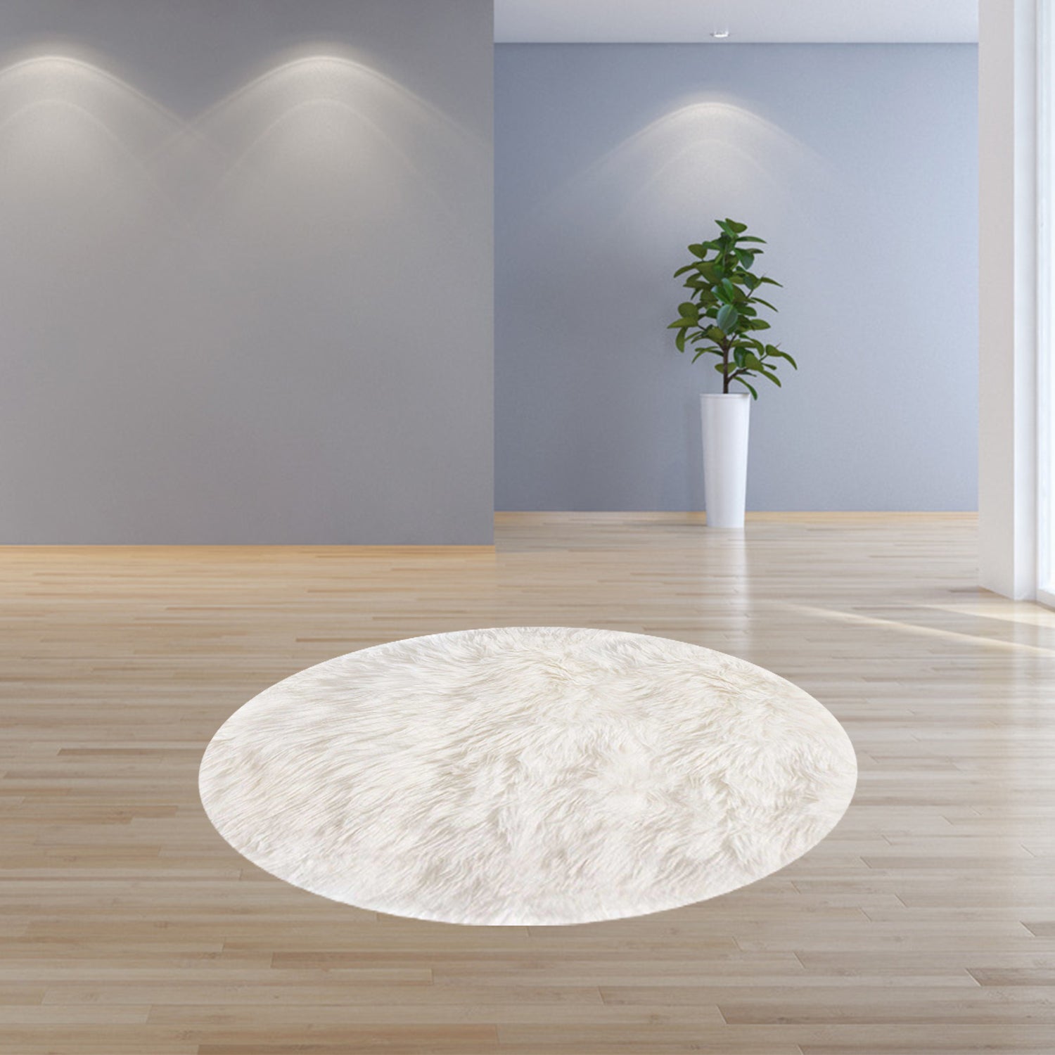 60" X 60" X 2" Off White Ciruclar Sheepskin  Rug