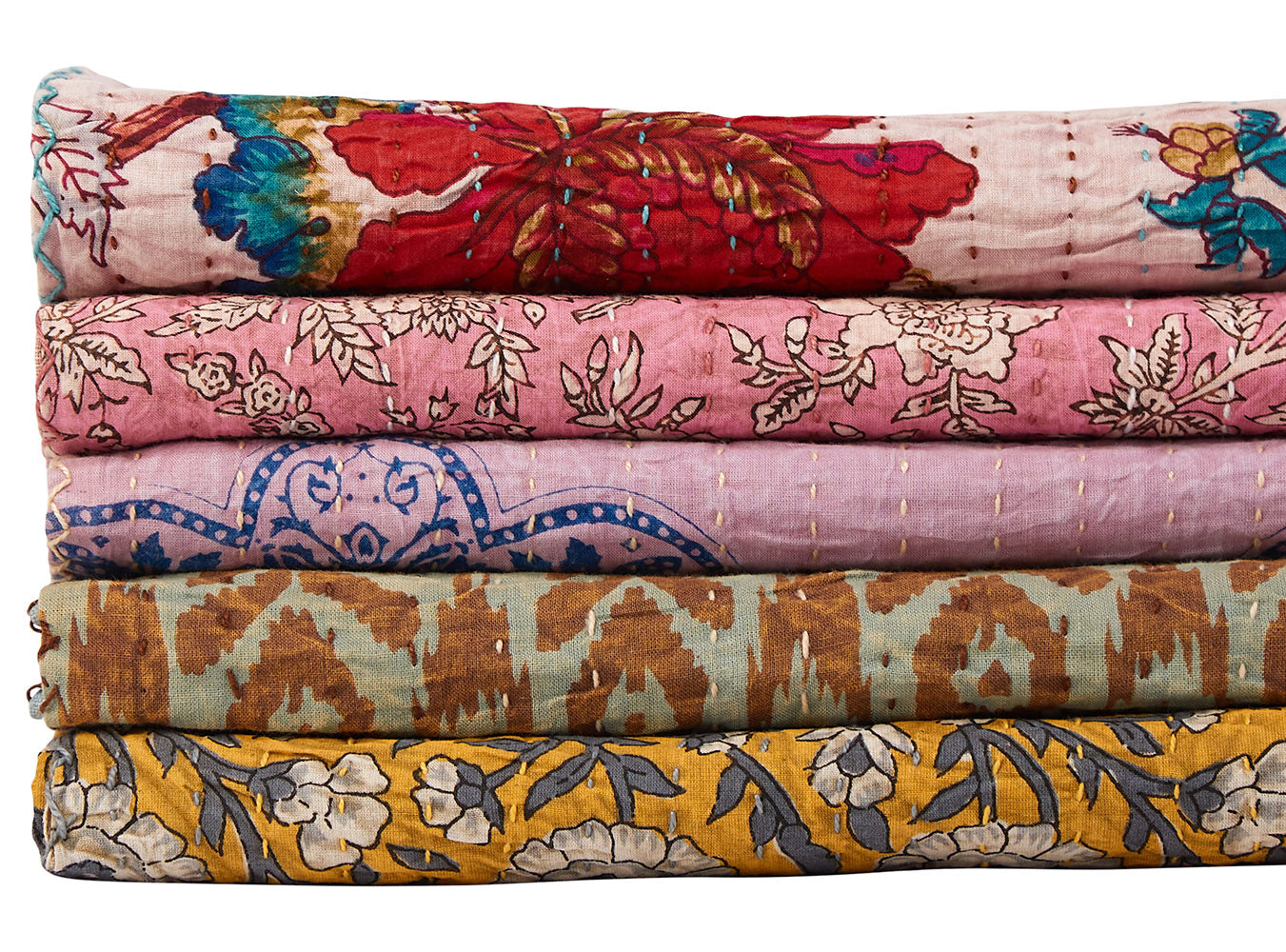 50" X 70" Multicolored Kantha Cotton - Throw