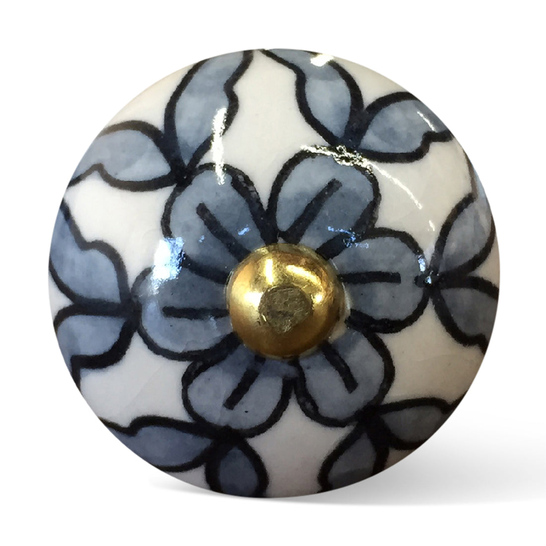 1.5" X 1.5" X 1.5" White Blue Black Handpainted Ceramic  Knobs 8 Pack