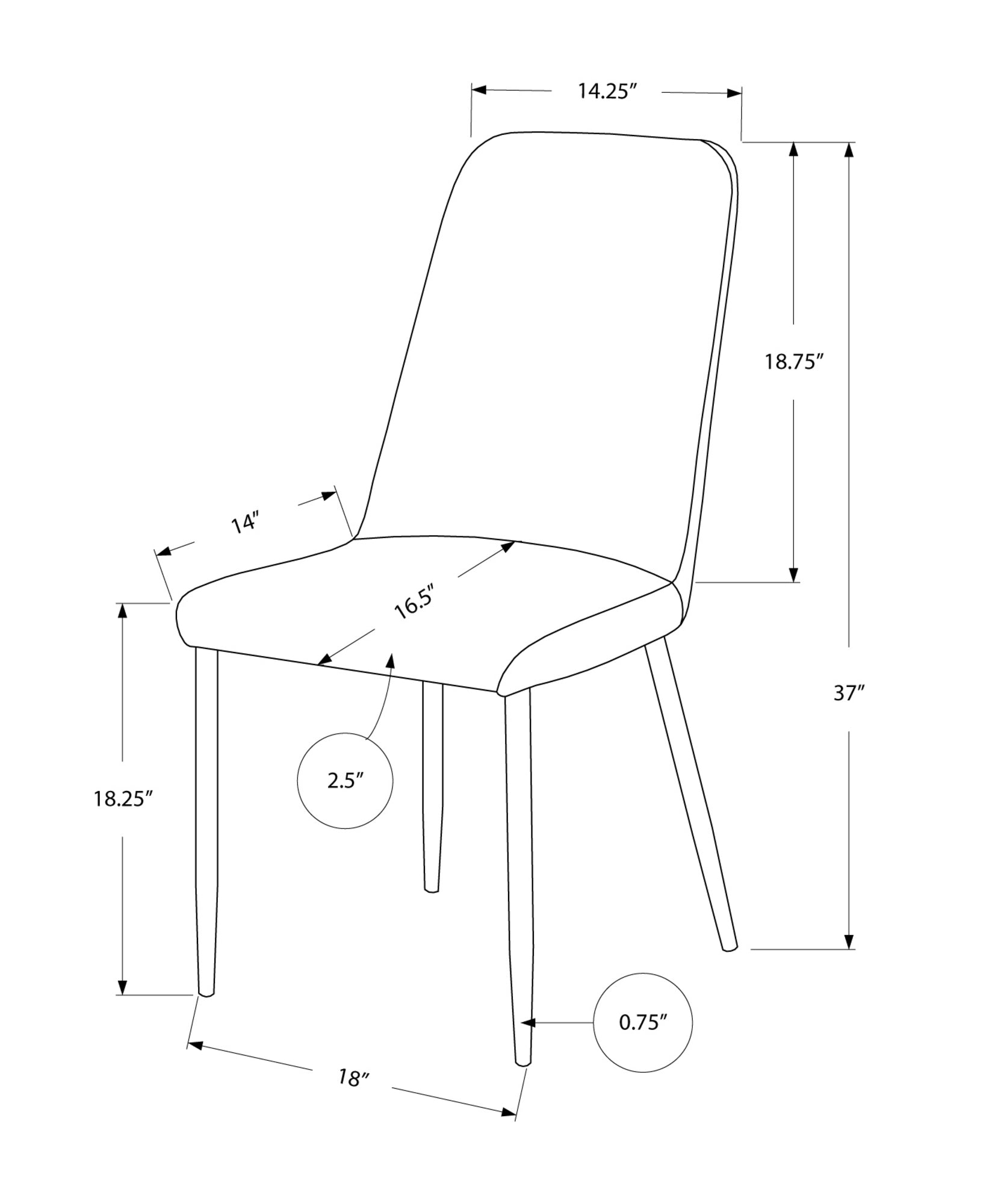 33" X 36" X 74" White Foam Metal Leather Look  Dining Chairs 2Pcs